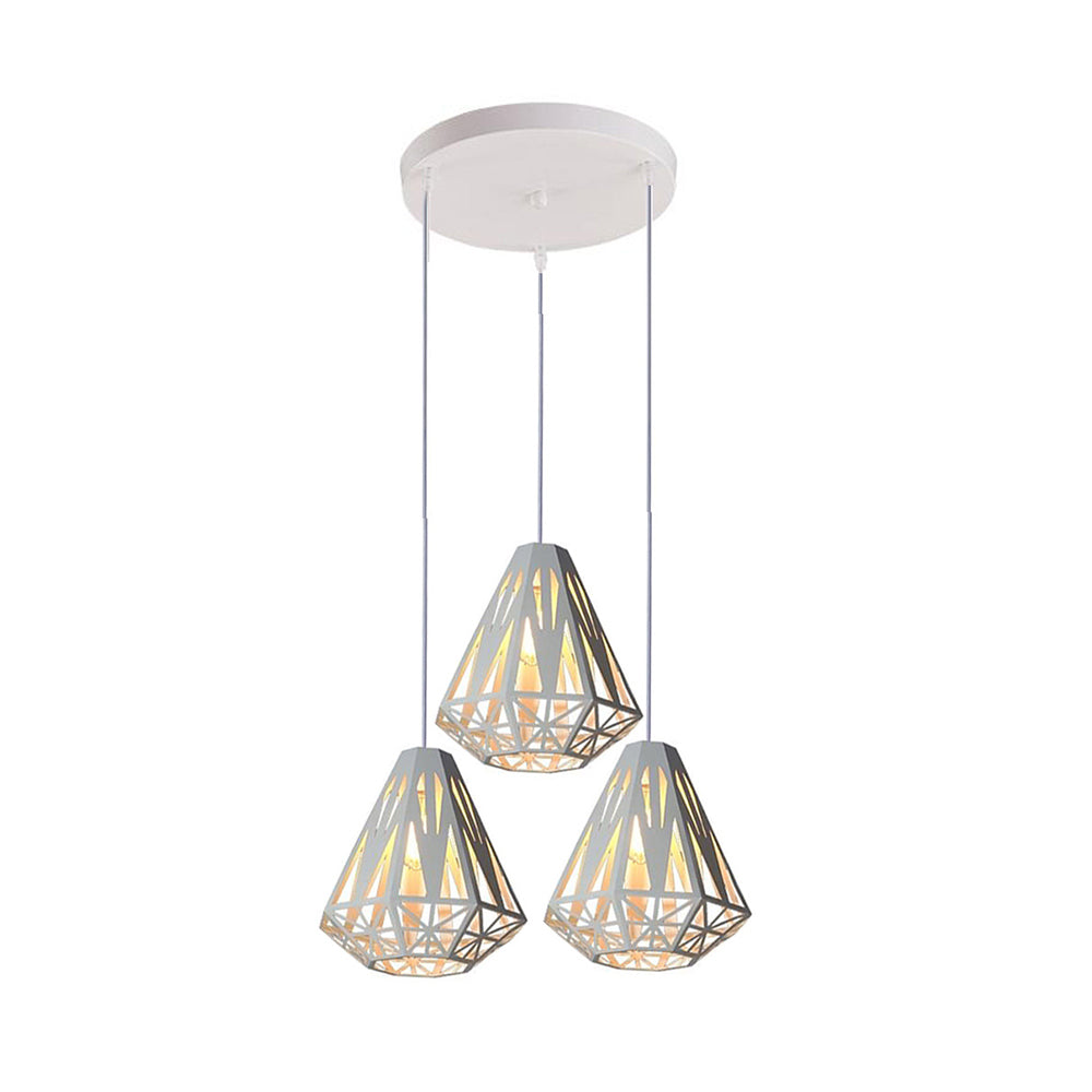 Stylish Loft Wire Cage Ceiling Light With Diamond Shade 3 Heads Black/White