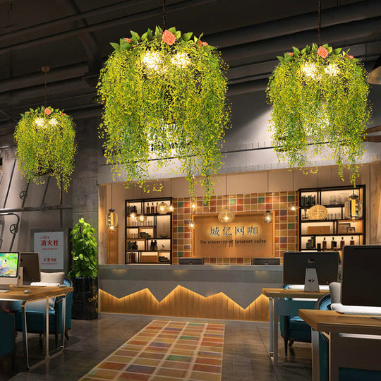 Industrial Metal Chandelier Light - Green Restaurant Pendant 18’/25.5’ Wide 3 Lights / 18’