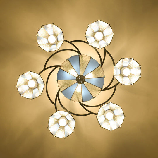 Frosted Glass Tiffany Style Ceiling Light Fixture - White/Yellow/Blue Semi-Flush Mount