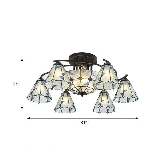Frosted Glass Tiffany Style Ceiling Light Fixture - White/Yellow/Blue Semi-Flush Mount