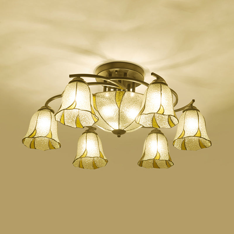 Frosted Glass Tiffany Style Ceiling Light Fixture - White/Yellow/Blue Semi-Flush Mount