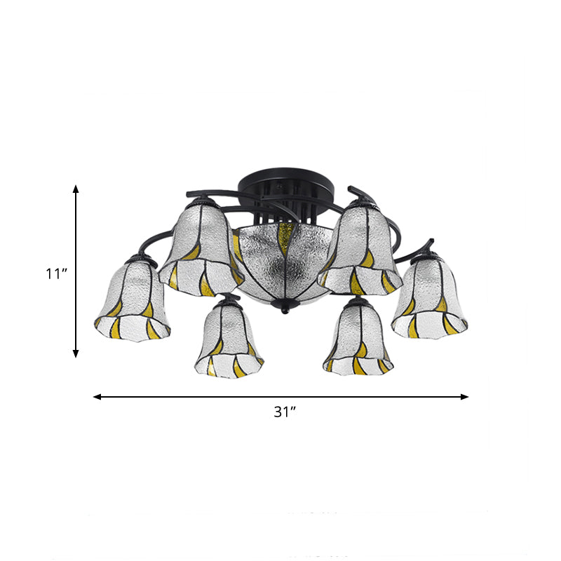 Frosted Glass Tiffany Style Ceiling Light Fixture - White/Yellow/Blue Semi-Flush Mount