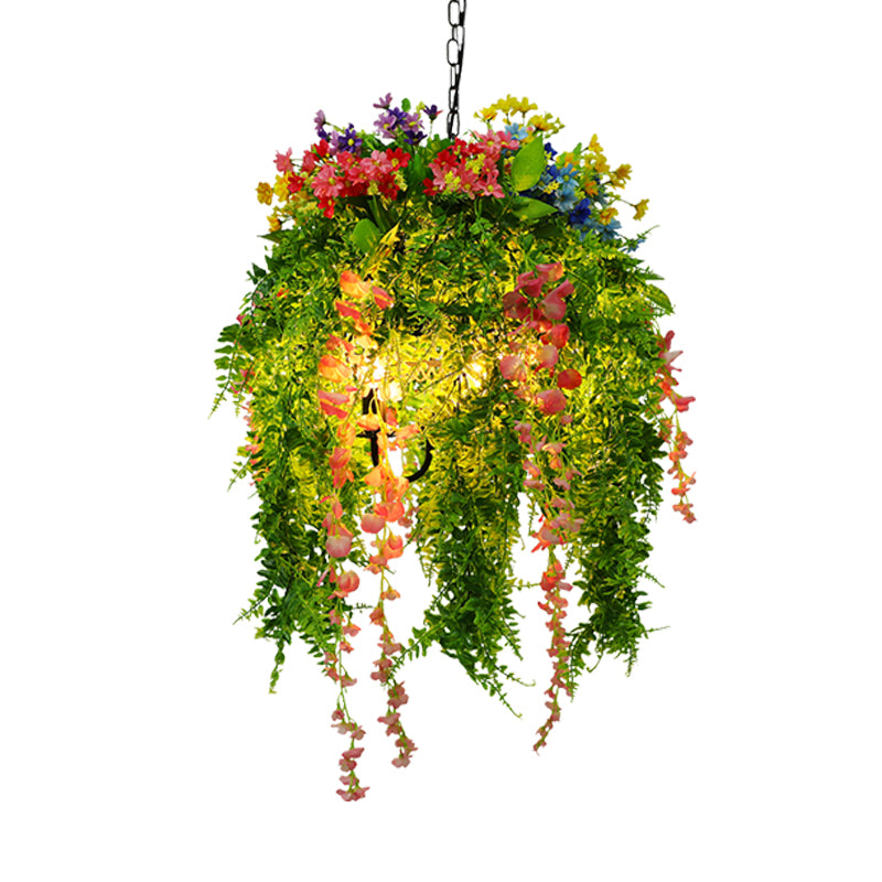 Vintage Metal Plant Pendant Chandelier With Led Lights For Restaurant Ceiling - 3 Bulbs