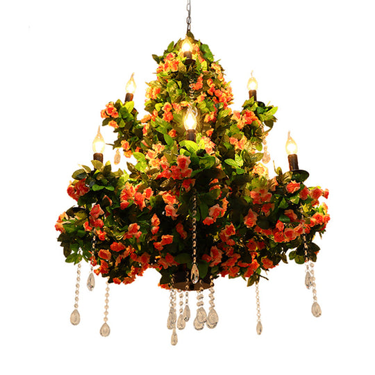 Industrial Metal Chandelier With Crystal Accents And Led Candles