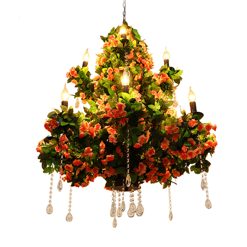 Industrial Metal Chandelier With Crystal Accents And Led Candles