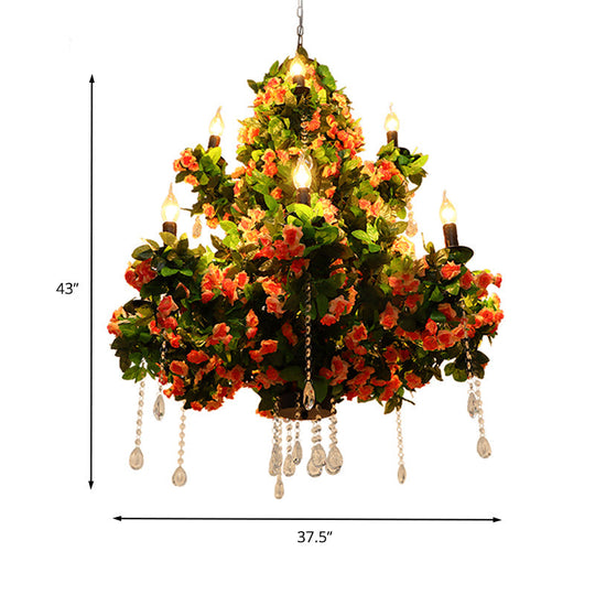 Industrial Metal Chandelier With Crystal Accents And Led Candles