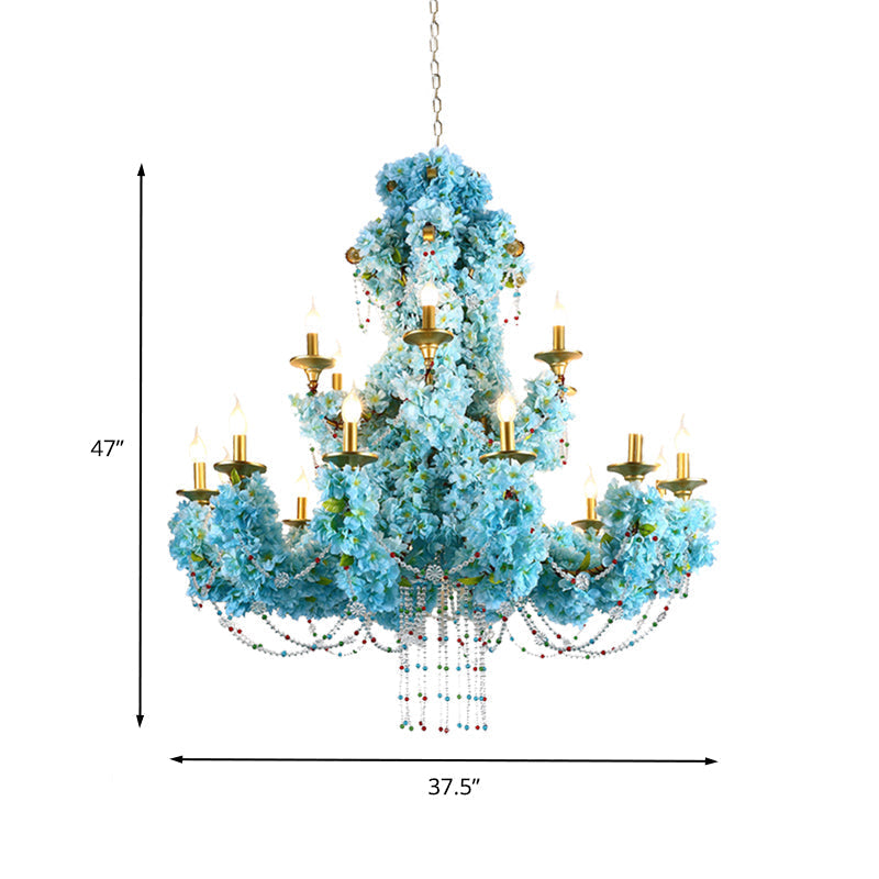 Vintage Blue Candelabra Led Chandelier Light With Crystal Accent - Metal 12 Lights Ideal For
