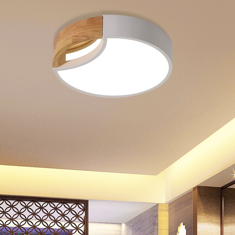 Nordic Iron Grey/White/Green Led Ceiling Light With Wood Grip - 12/16/19.5 Wide White / 19.5