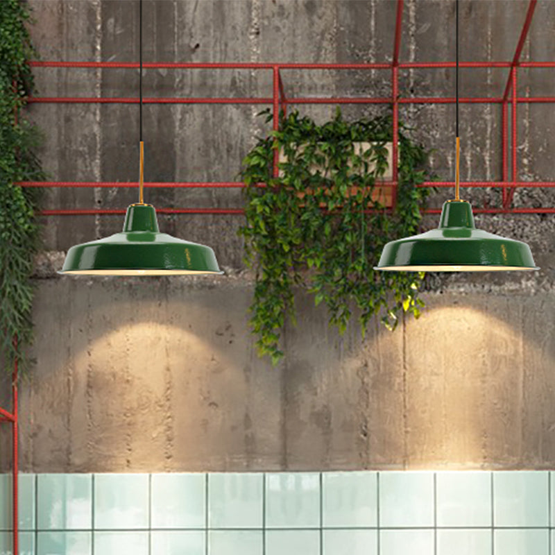 14.5’/16’ Wide Cone Pendant Light - Loft Metal 1-Light Ceiling Fixture In Polished Green