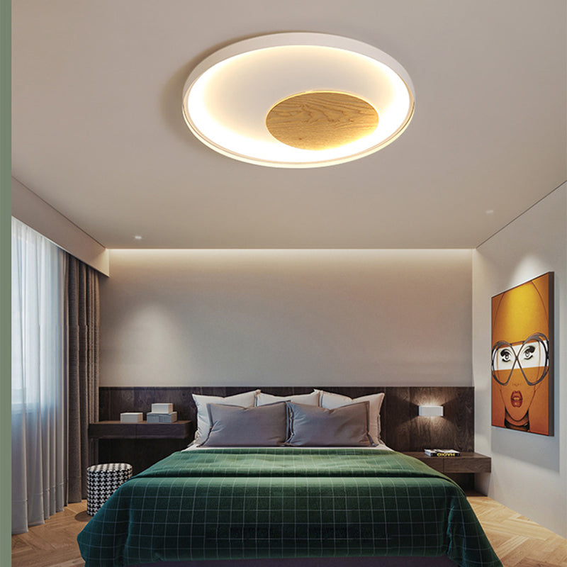 Nordic Acrylic Led Ceiling Flush Light In Black/White Wood - 12/16/19.5 Inch Wide White / 19.5