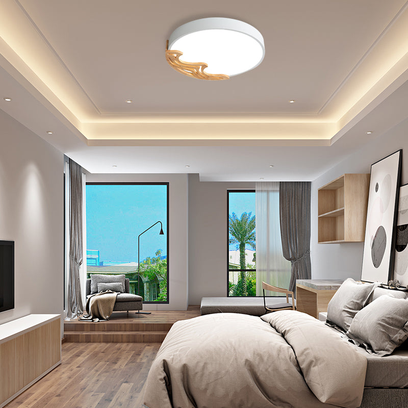 Nordic Led Ceiling Light- Thin Round Acrylic Flushmount With Wavy Wood Pattern White/Grey/Green