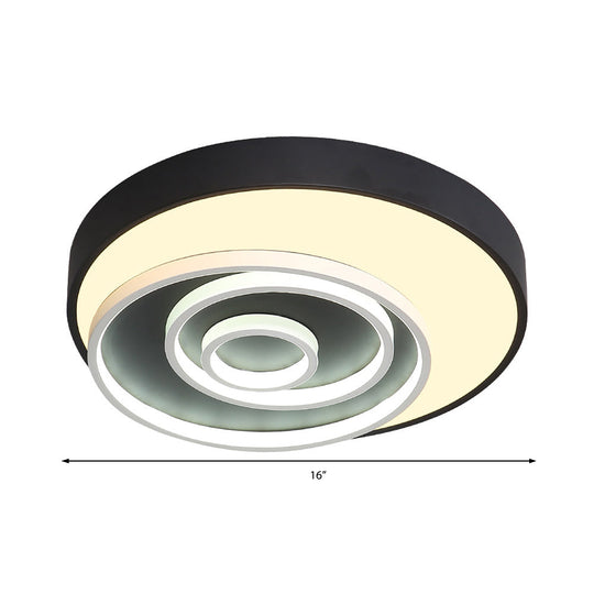 16/19.5 Multi-Ring Flush Mount Fixture In Black - Acrylic 1 Light Round Ceiling Lights With