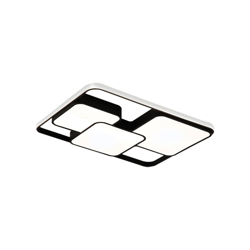 Contemporary Black/White Rectangle Flush Ceiling Light - Led Acrylic Flushmount For Cafes