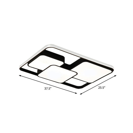 Contemporary Black/White Rectangle Flush Ceiling Light - Led Acrylic Flushmount For Cafes