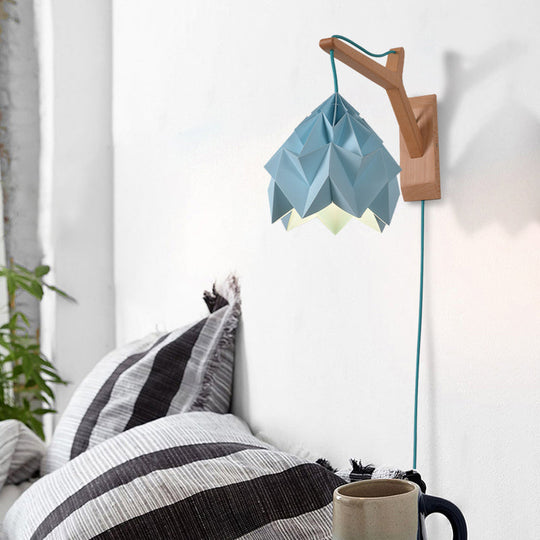 Macaron Wall Mounted Lamp With Domed Shade - Wood Backplate 1 Head White/Pink/Yellow/Blue/Green