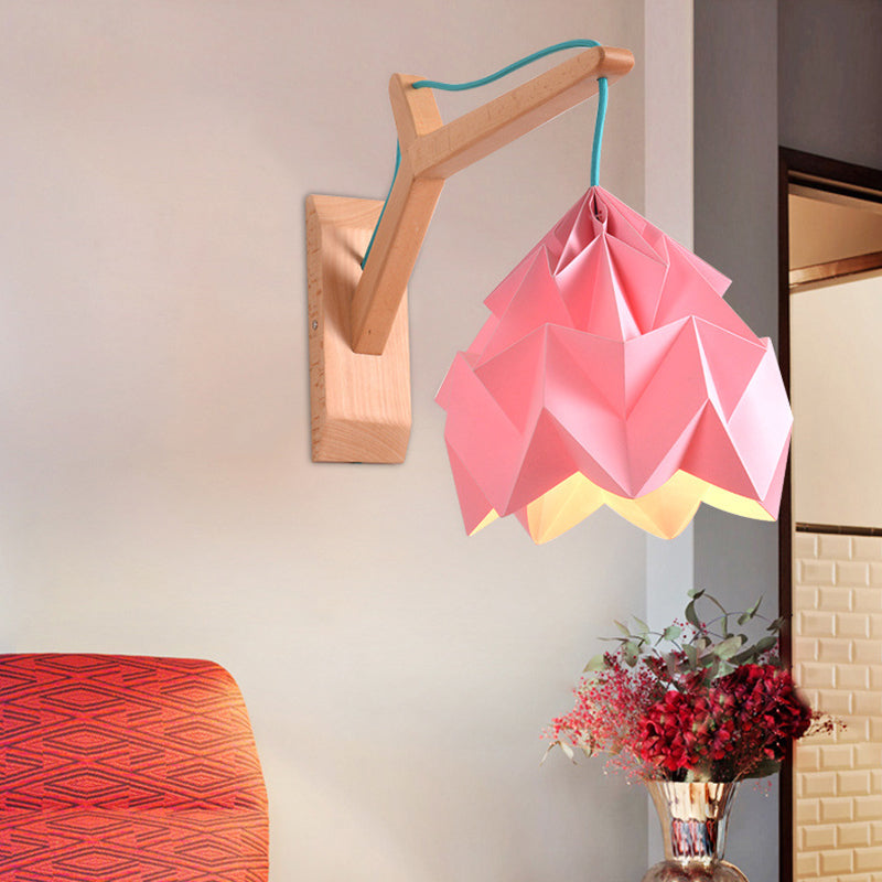 Macaron Wall Mounted Lamp With Domed Shade - Wood Backplate 1 Head White/Pink/Yellow/Blue/Green