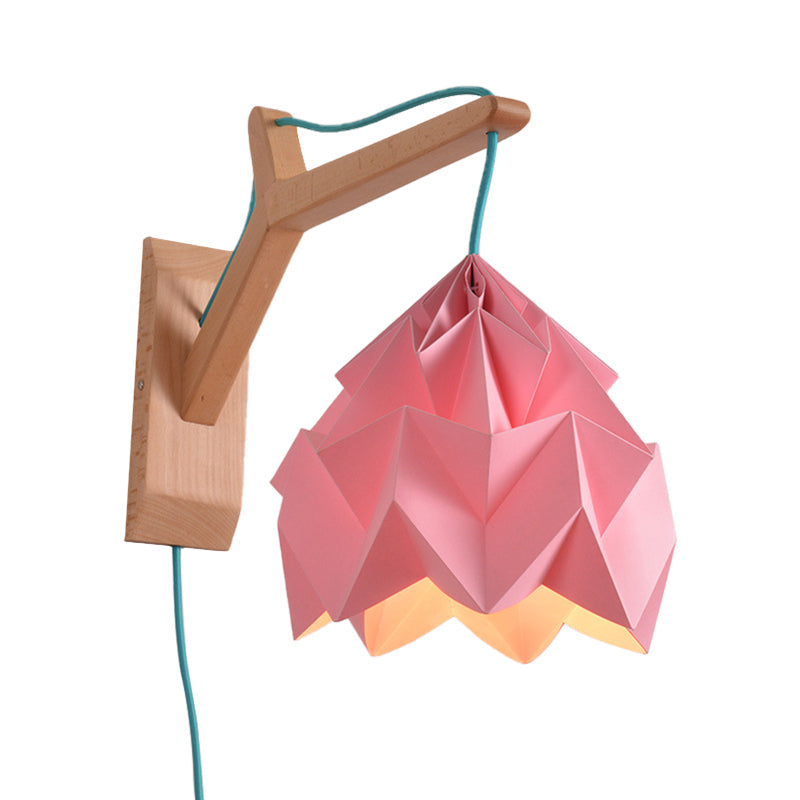 Macaron Wall Mounted Lamp With Domed Shade - Wood Backplate 1 Head White/Pink/Yellow/Blue/Green