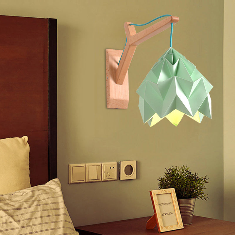 Macaron Wall Mounted Lamp With Domed Shade - Wood Backplate 1 Head White/Pink/Yellow/Blue/Green