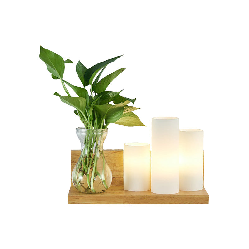 Opal Glass Cylinder Wall Sconce - Industrial Led Bedside Lamp In Wood Left/Right