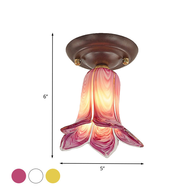 Countryside 1-Light Metal Ceiling Lamp For Living Room Led Flush Mount Lighting - Lily/Tulip Design