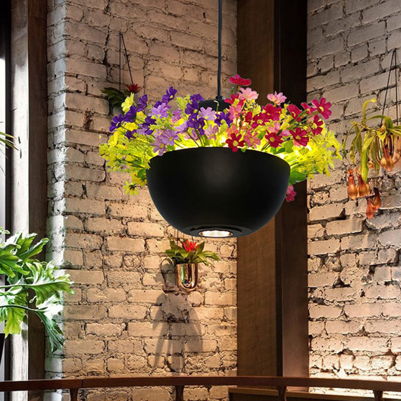 Industrial Bowl Flower Hanging Light - Black Metal Led Ceiling Suspension Lamp (1 Bulb) For