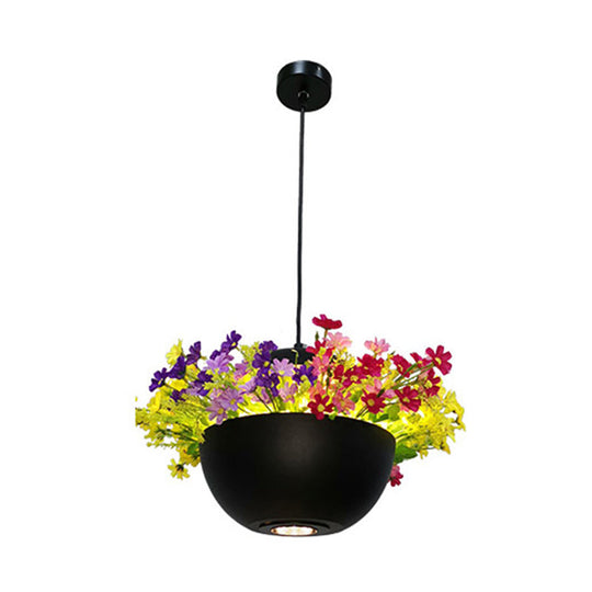 Industrial Bowl Flower Hanging Light - Black Metal Led Ceiling Suspension Lamp (1 Bulb) For