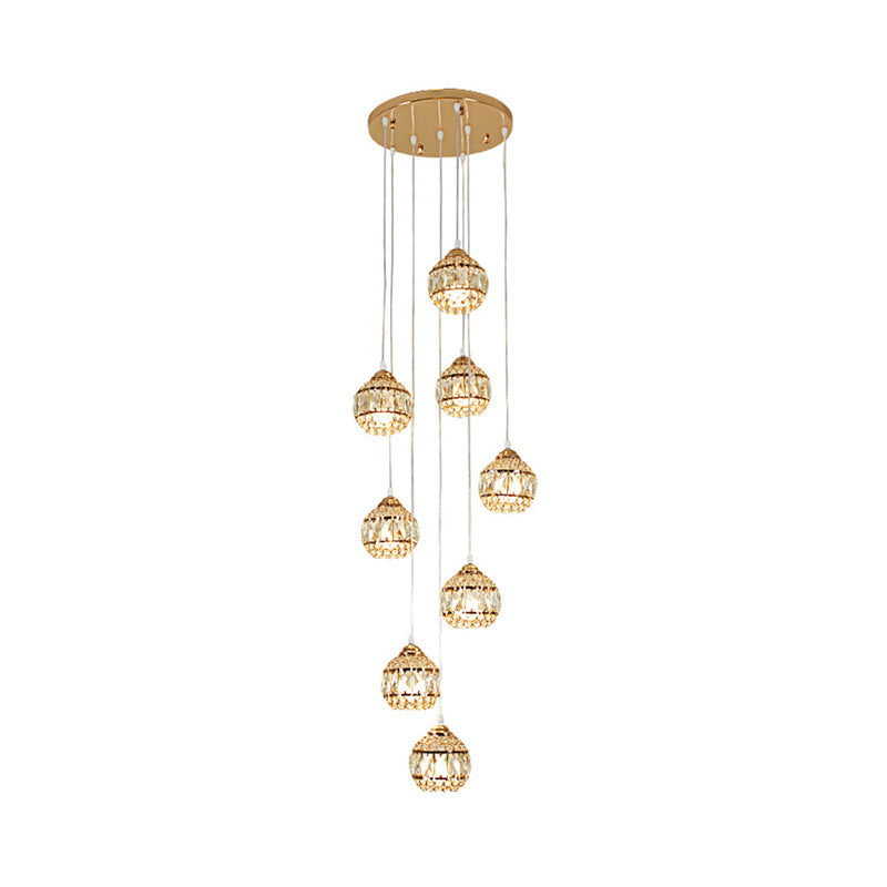 Modern Gold Crystal Pendant Light Cluster With 8 Lights For Stair - Meteor Shower Inspired Hanging