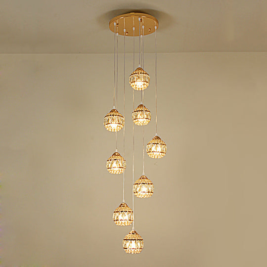 Modern Gold Crystal Pendant Light Cluster With 8 Lights For Stair - Meteor Shower Inspired Hanging