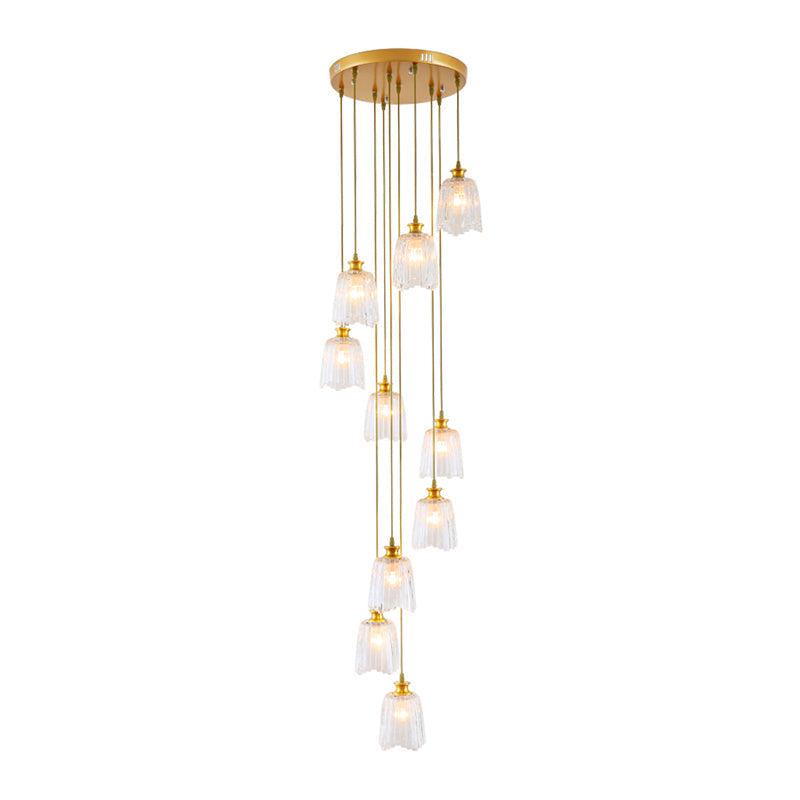 Modern Gold Crystal Spiral Pendant Ceiling Lamp With 10 Hanging Lights