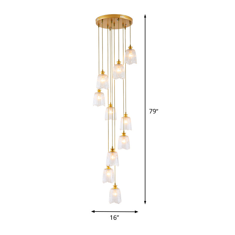 Modern Gold Crystal Pendant Ceiling Lamp - Spiral 10-Light Multiple Hanging Design