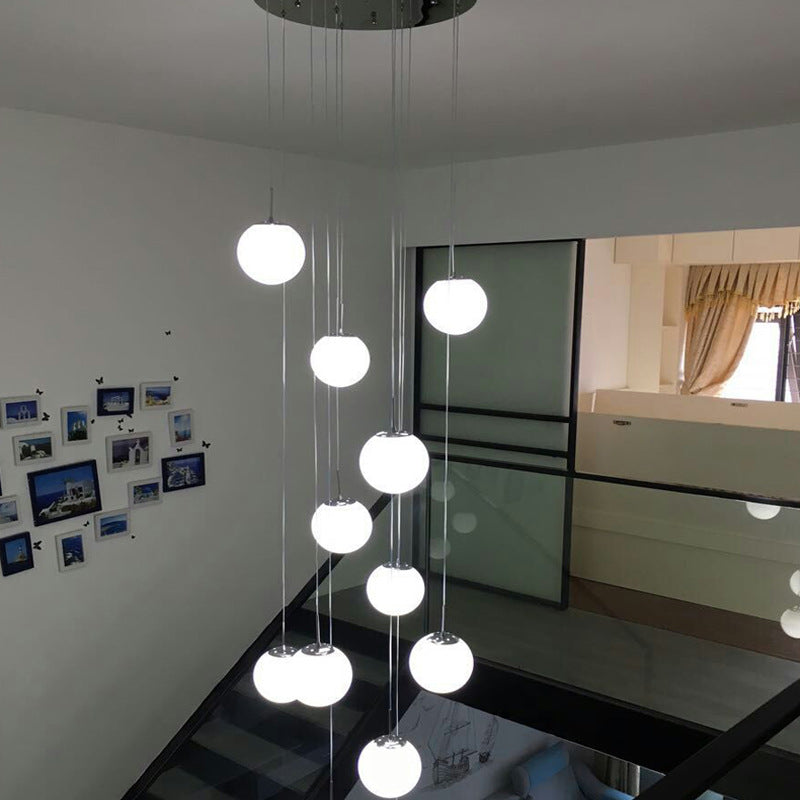 10-Head Silver Pendant Lamp: Contemporary Meteor Shower Cluster With White Glass Shades