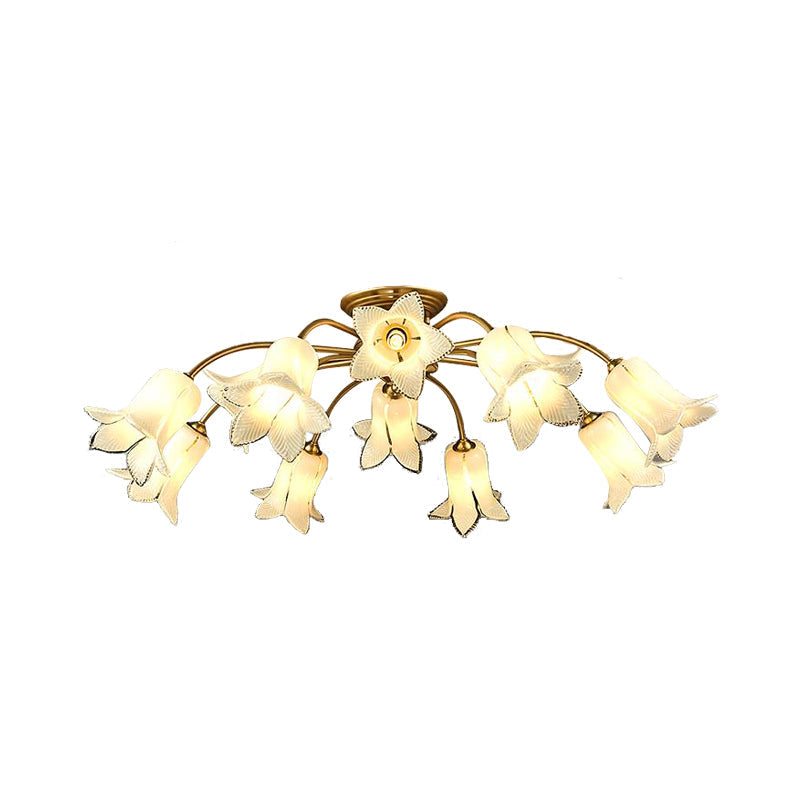 10 - Head Led Semi Flush Mount Ceiling Light For Bedroom With Pastoral Lily/Tulip Glass Shade -
