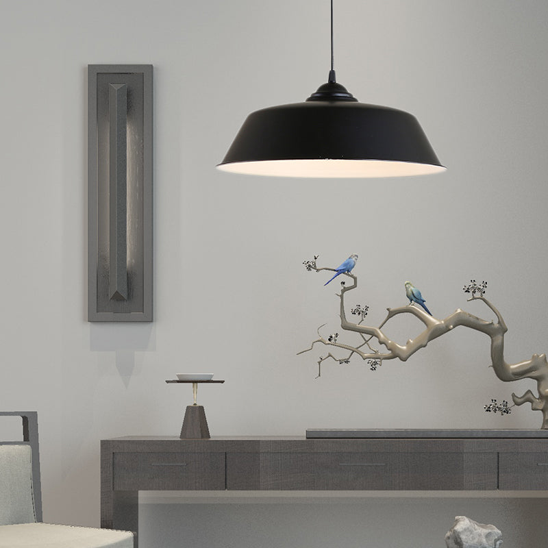 Metallic Black Ceiling Lamp Barn Shade - Retro Industrial Pendant Light For Restaurants (10/14 Wide)