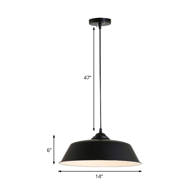Metallic Black Ceiling Lamp Barn Shade - Retro Industrial Pendant Light For Restaurants (10/14 Wide)
