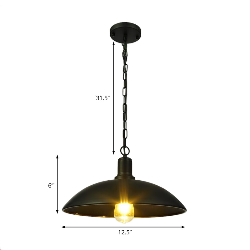 12.5’/16’ W Loft Style Hanging Pendant Lamp With Bowl Shade Adjustable Chain - Metallic And