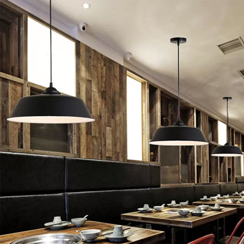 Metallic Black Ceiling Lamp Barn Shade - Retro Industrial Pendant Light For Restaurants (10/14 Wide)