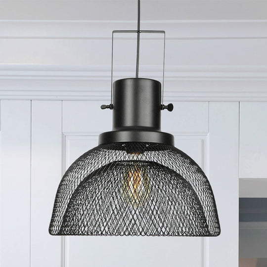 Industrial Mesh Cage Pendant Light - Black Metal Single Lamp For Living Room Hanging With Shade