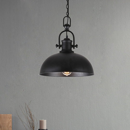 Industrial Pendant Light With Adjustable Chain - Bowl Shade Metal Black