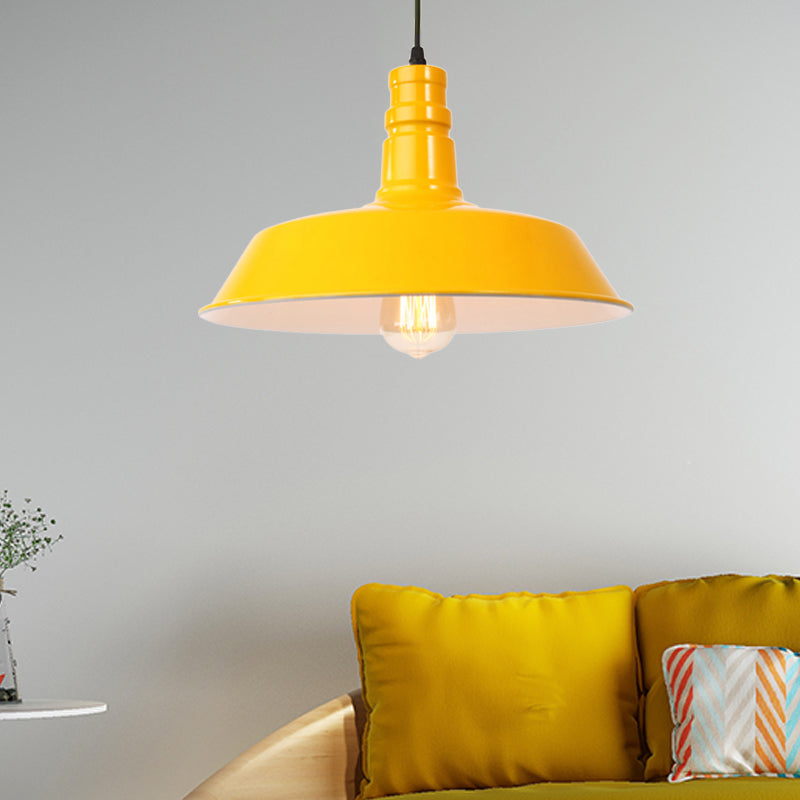 Retro Style Metal Barn Shade Hanging Lamp - 1 Bulb Ceiling Pendant In Pink/Yellow Multiple Diameter