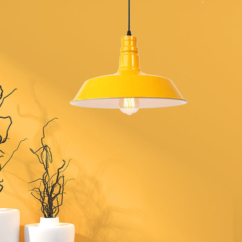 Retro Style Metal Barn Shade Hanging Lamp - 1 Bulb Ceiling Pendant In Pink/Yellow Multiple Diameter