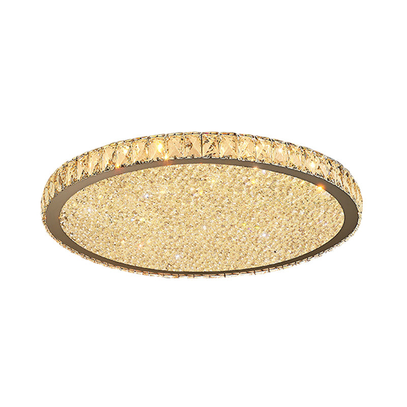 Modern Crystal Circular Flush Mount Light - 1-Light Clear/Amber Led Ceiling Fixture In Warm/White