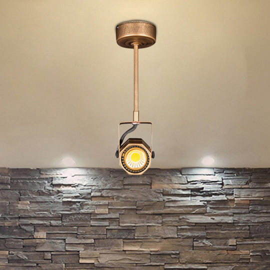 Vintage Style Mini Metal Pendant Light Fixture In Antique Brass With 1 Hanging