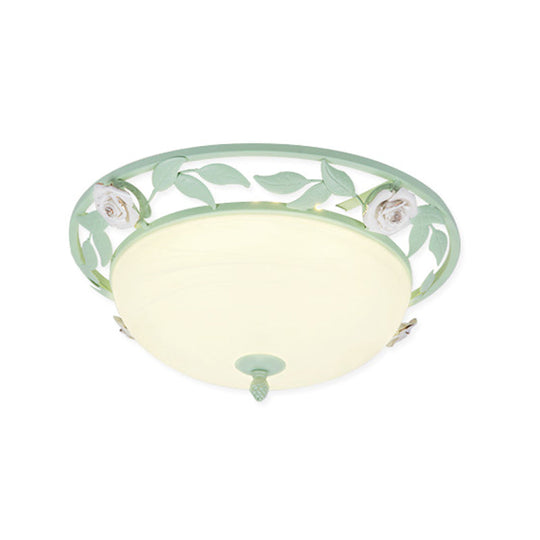 15’/19’ Korean Flower Metal Bowl Ceiling Light - 1 Head Flush Mount Fixture In Pink/Blue/Green