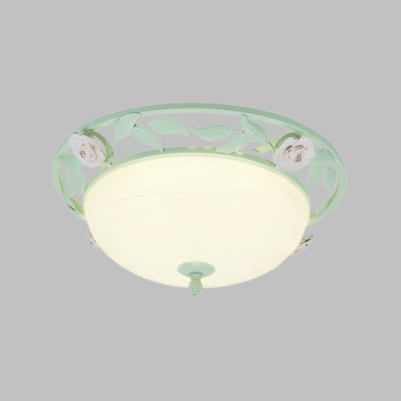 15/19 Korean Flower Metal Bowl Ceiling Light - 1 Head Flush Mount Fixture In Pink/Blue/Green