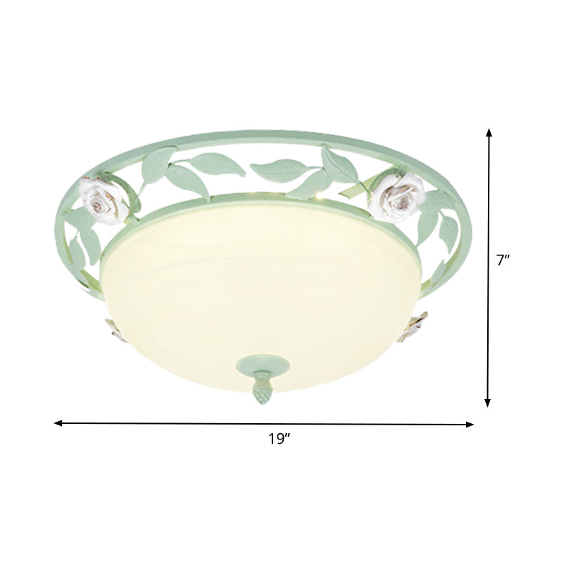 15’/19’ Korean Flower Metal Bowl Ceiling Light - 1 Head Flush Mount Fixture In Pink/Blue/Green