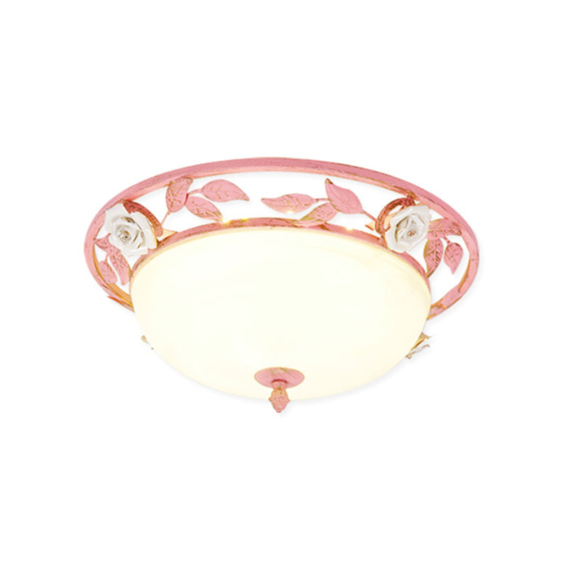 15’/19’ Korean Flower Metal Bowl Ceiling Light - 1 Head Flush Mount Fixture In Pink/Blue/Green