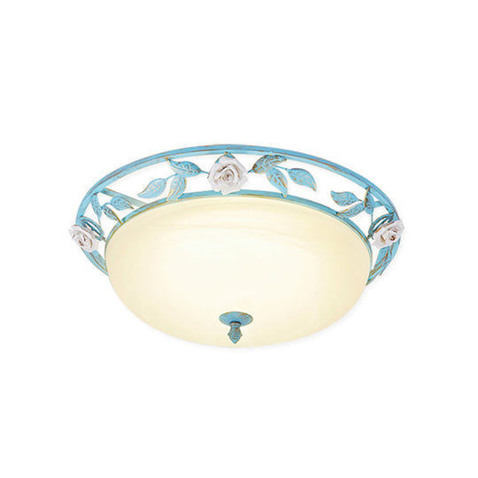 15’/19’ Korean Flower Metal Bowl Ceiling Light - 1 Head Flush Mount Fixture In Pink/Blue/Green