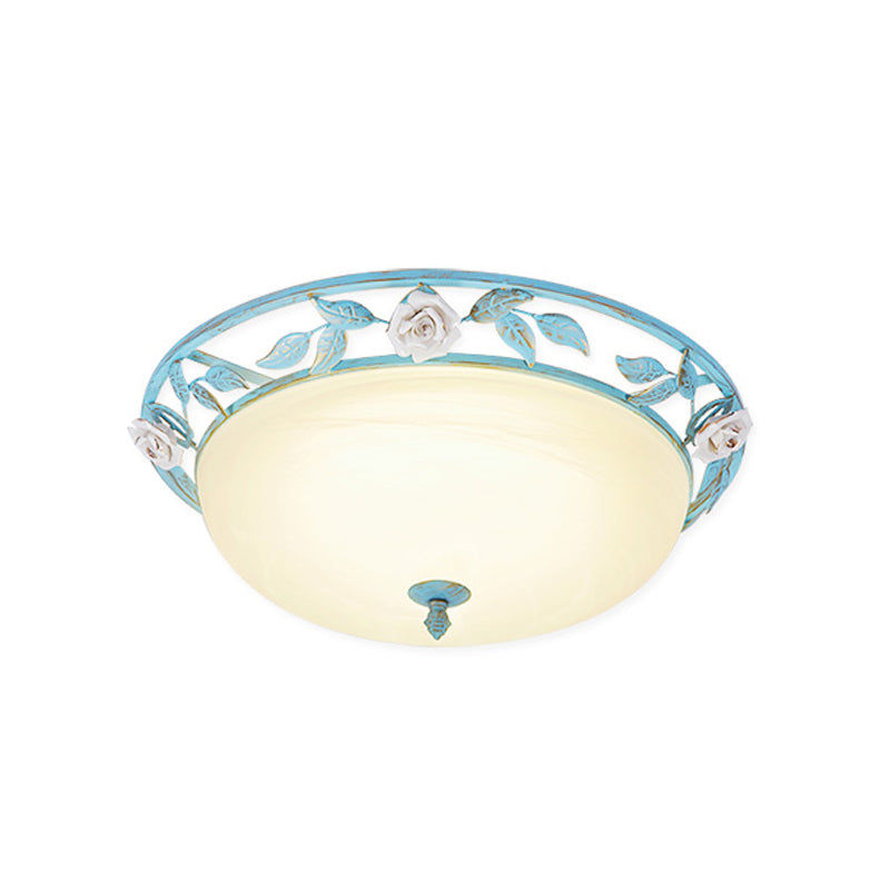 15/19 Korean Flower Metal Bowl Ceiling Light - 1 Head Flush Mount Fixture In Pink/Blue/Green