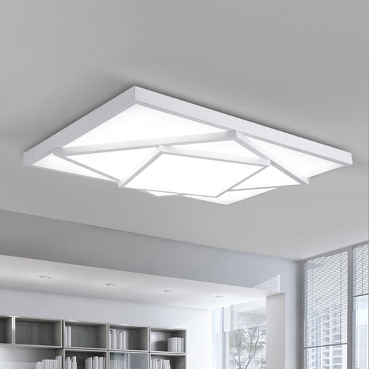 Modern Metal Led Flush Mount Ceiling Light Fixture For Living Room - Black/White Rectangle/Square