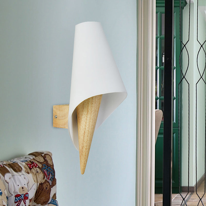 Contemporary Glass Sweet Cone Wall Light In White & Beige For Living Room